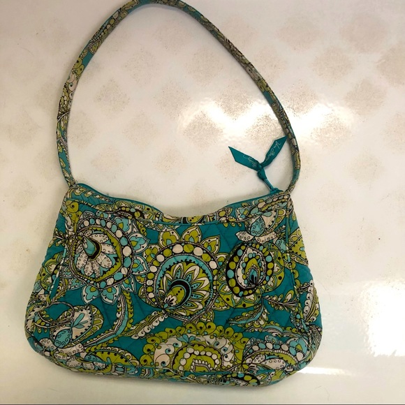 VERA BRADLEY Aqua Lime Green & White Shoulder Bag Island 🌴 Blooms Retired - Picture 10 of 11